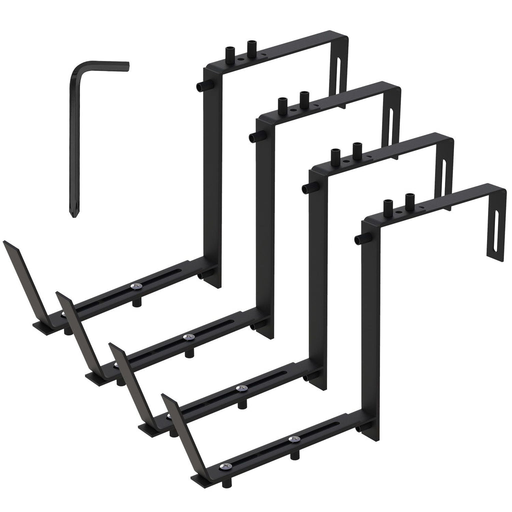 4Pcs Adjustable Planter Box Brackets Flower Box Holders Window Boxes Planters Hooks No Drill Railing Planter Mounts for Windowsills Garden Fences Balcony