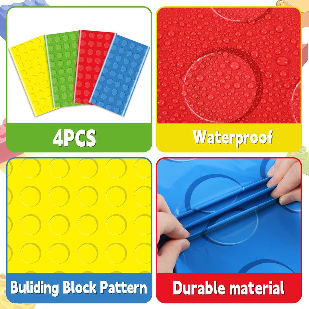 4PCS Building Blocks Party Tablecloth Building Blocks Theme Birthday Party Decorations