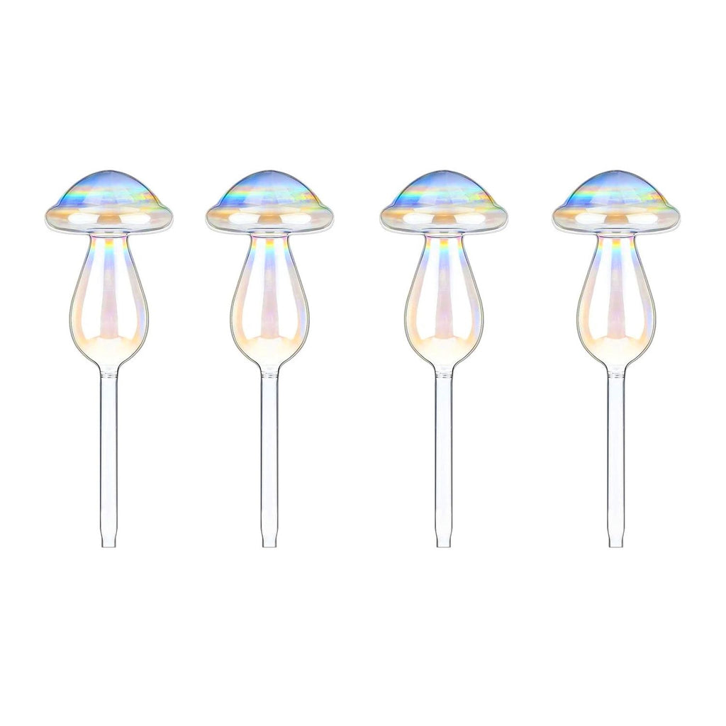 4Pcs Clear Glass Plant Watering Globes Iridescent Rainbow Gradient Mushroom Self-Watering Container
