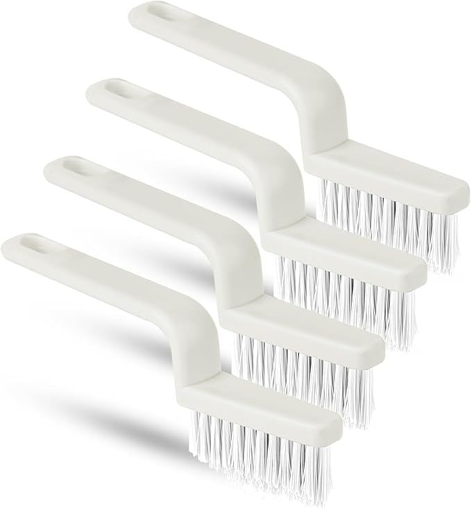 4pcs Grout Cleaner Brushes, V Shape Stiff Bristle Crevice Cleaning Brush Shower Scrub Tool for Tile Floors, Tracks, Door Slot, Bathroom, Kitchen, Windows (White)