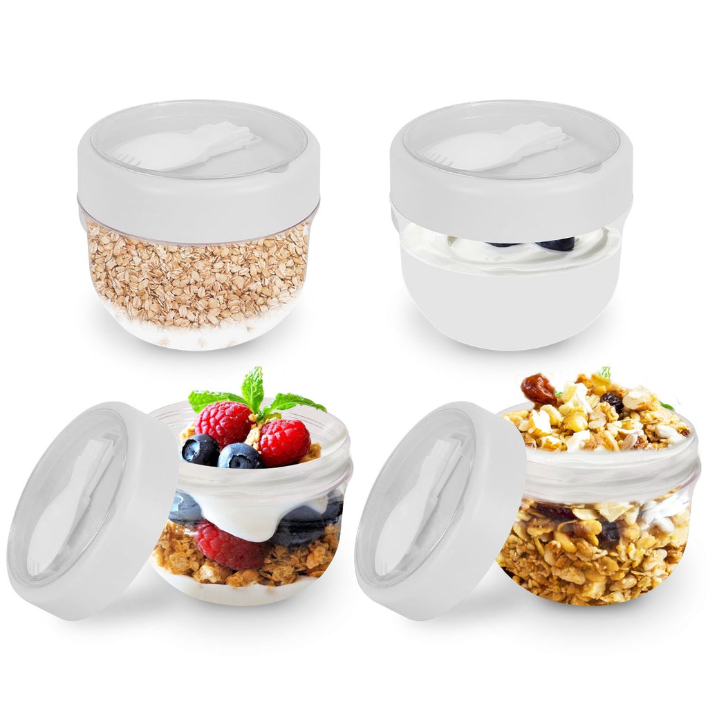 4Pcs Overnight Oats Containers with Lids and Folding Spoons 20OZ Portable Leak-proof Oats Jar For Milk Vegetable and Fruit Salad Yogurt Breakfast Cereal Meal Storage