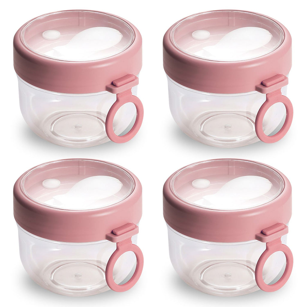 4Pcs Overnight Oats Containers with Lids and Folding Spoons 20OZ Portable Leak-proof Oats Jar For Milk Vegetable and Fruit Salad Yogurt Breakfast Cereal Meal Storage