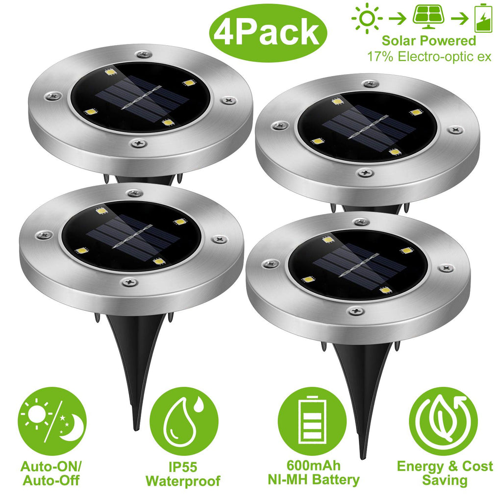 4pcs Solar Ground Light Waterproof Buried Light In-Ground Path Deck Lawn Patio Light 4LED
