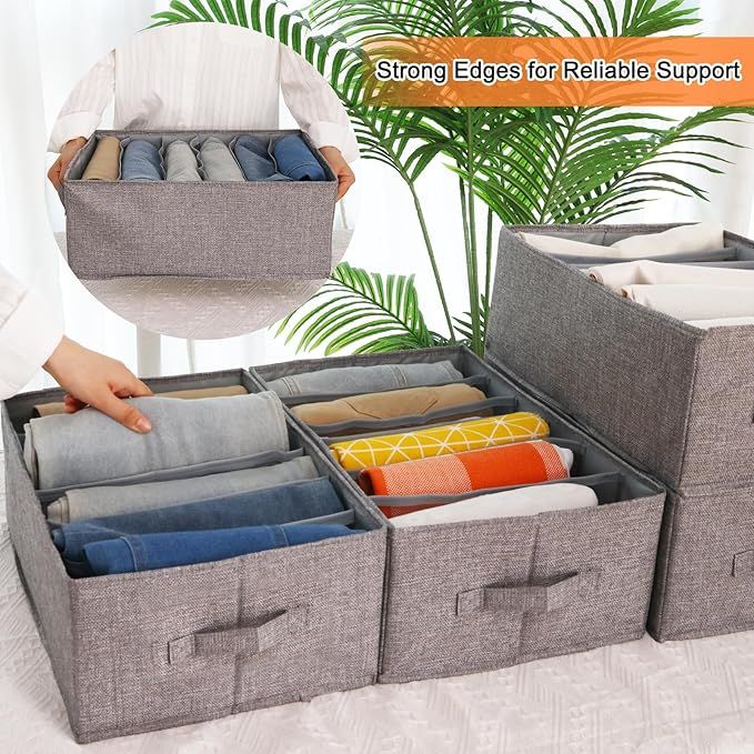 4pcs Wardrobe Clothes Organizer with Board Closet Organizers and Storage 6 Grids Divider Organizers Compartment Storage Bins for Jeans T-shirt Pants Legging