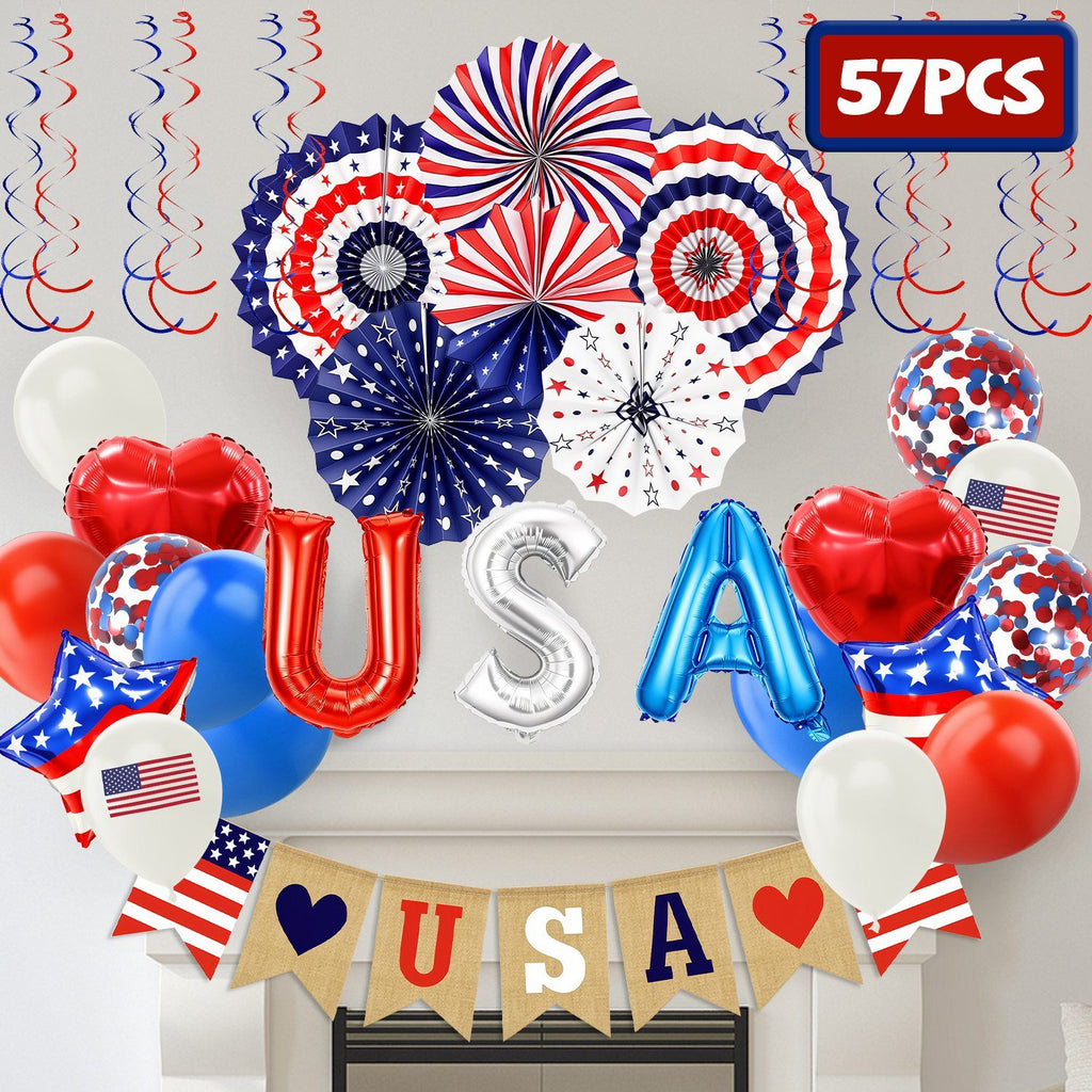4th of July Decorations Set,Patriotic Party Supplies with USA Foil Balloons Paper Fans Confetti Balloons Hanging Streamers Star Confetti Flags for Independence Day Memorial Day Veterans Day