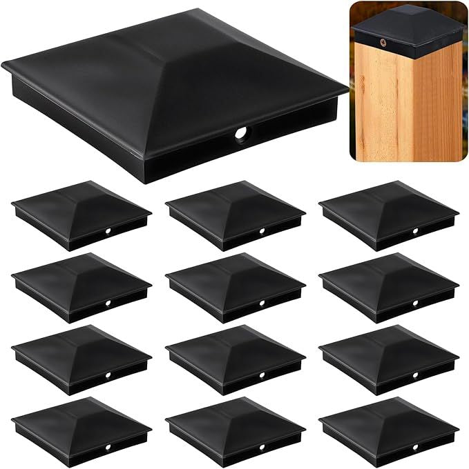 4x4 Post Caps Black(Actual 3.5" x 3.5"), 8 Pack Fence Post Caps with 16 Screws and Easy Installation, Sturdy Waterproof Plastic Deck Post Caps with Frosted Finishing Touch, Protect Wood Post