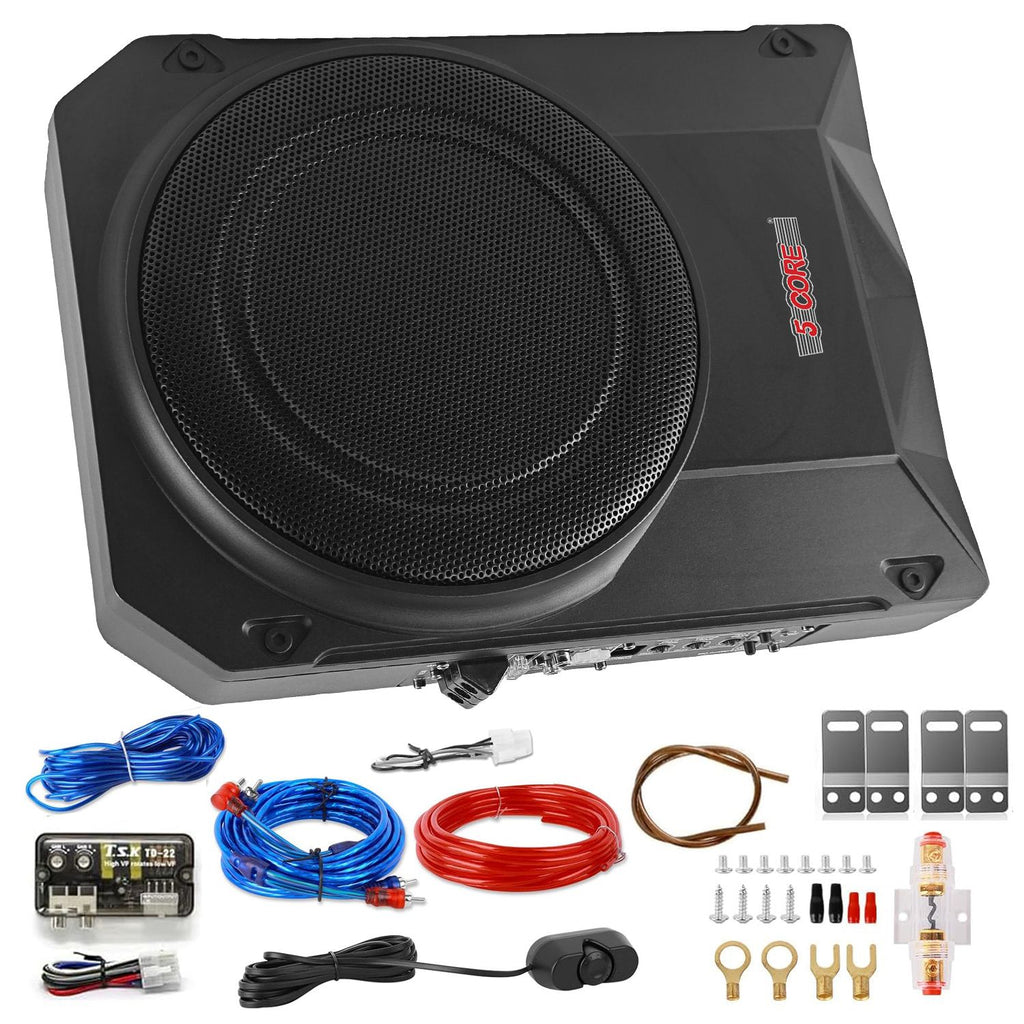 5 CORE 10 inch Slim Under Seat Car Audio Subwoofer 800W w Seat Built in Amp