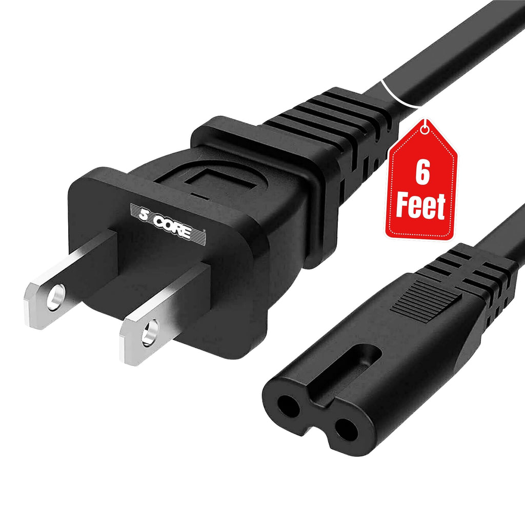 5 Core 2 Prong AC Power Cord 6Ft Replacement TV PlayStation PS4 PS5 Cable Speaker Monitor Xbox