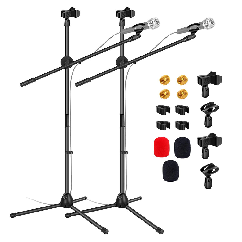 5 Core 2Pcs Mic Stand Floor Height Adjustable Tripod Microphone Stands w Extending Telescoping Boom Arm