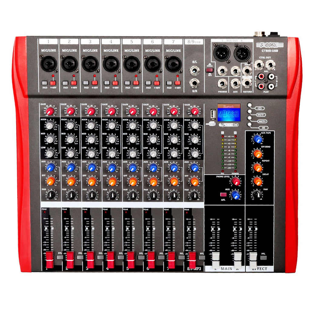 5 Core Audio Mixer DJ Sound Board w Bluetooth USB PC Recording Professional PA Analog Mixing Interface For Karaoke Singing Music Podcast Consola De Audio - MX 12CH
