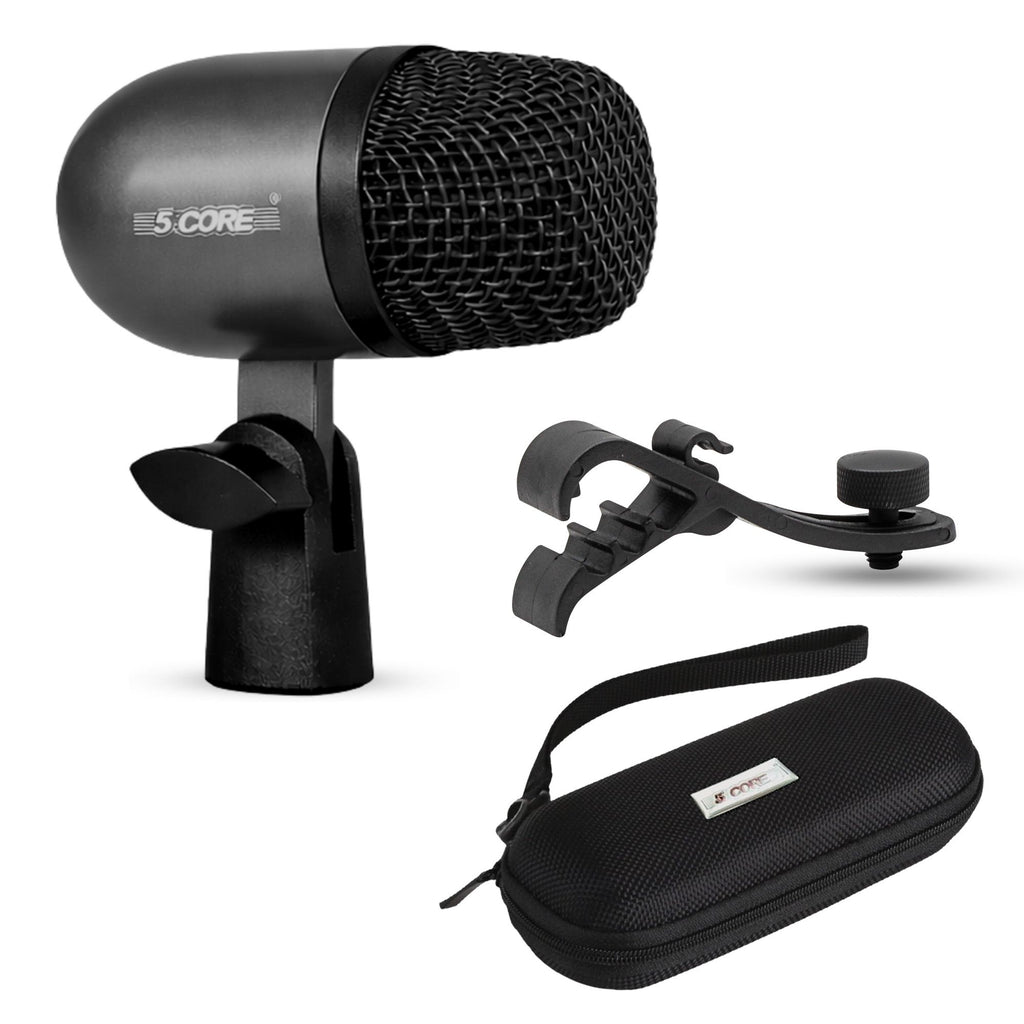 5 Core Drum Mic High Sensitivity Snare Tom Instrument Microphone with Dynamic Moving Coil Uni-Directional Pick Up Pattern Swivel Mount Durable Steel Mesh Grille