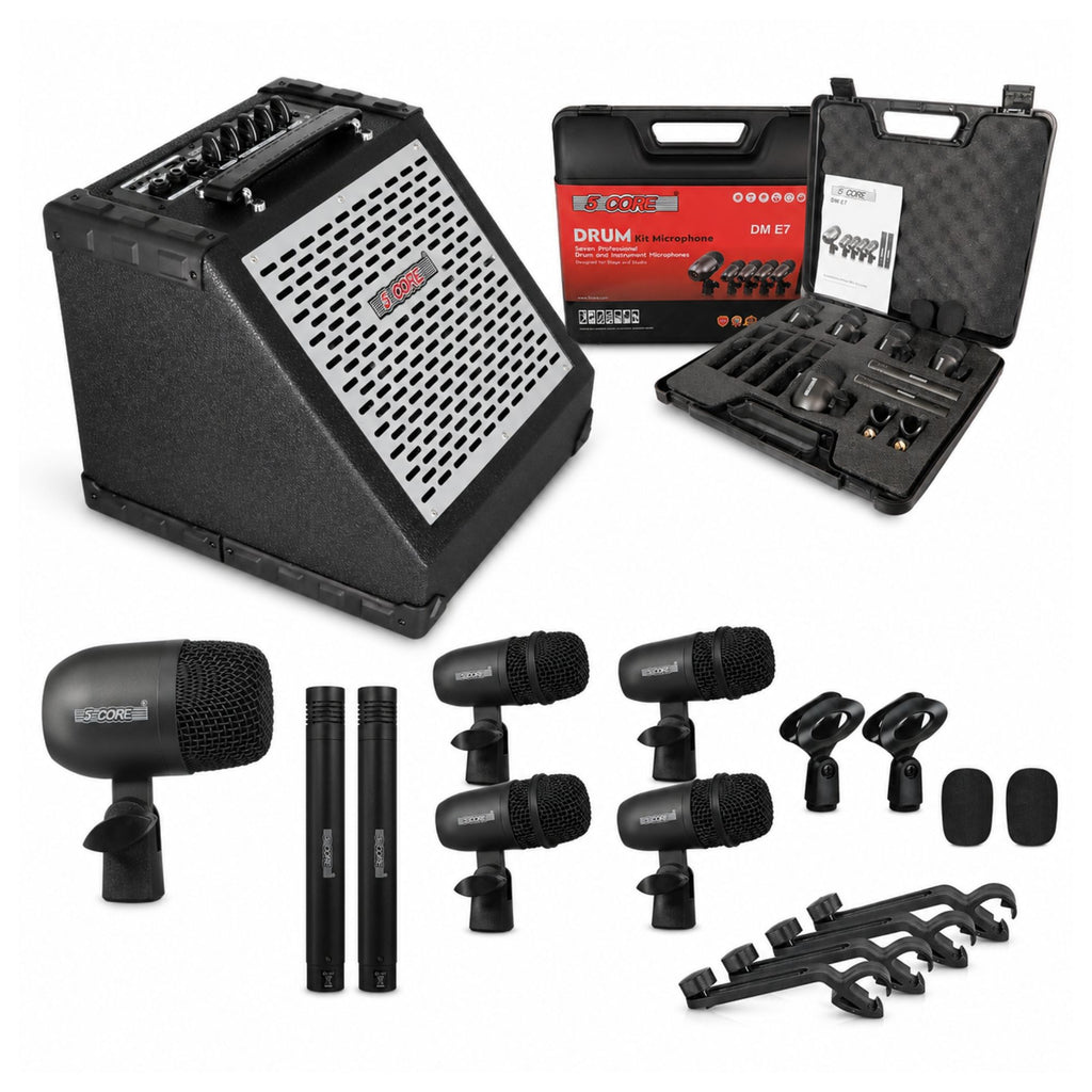 5 Core Drum Mic Kit with 80W Drumming Amplifier 7/9 Piece Drummer Microphone Set