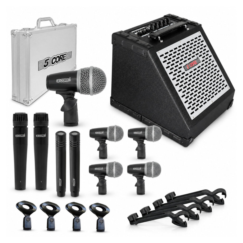 5 Core Drum Mic Kit with 80W Drumming Amplifier 7/9 Piece Drummer Microphone Set
