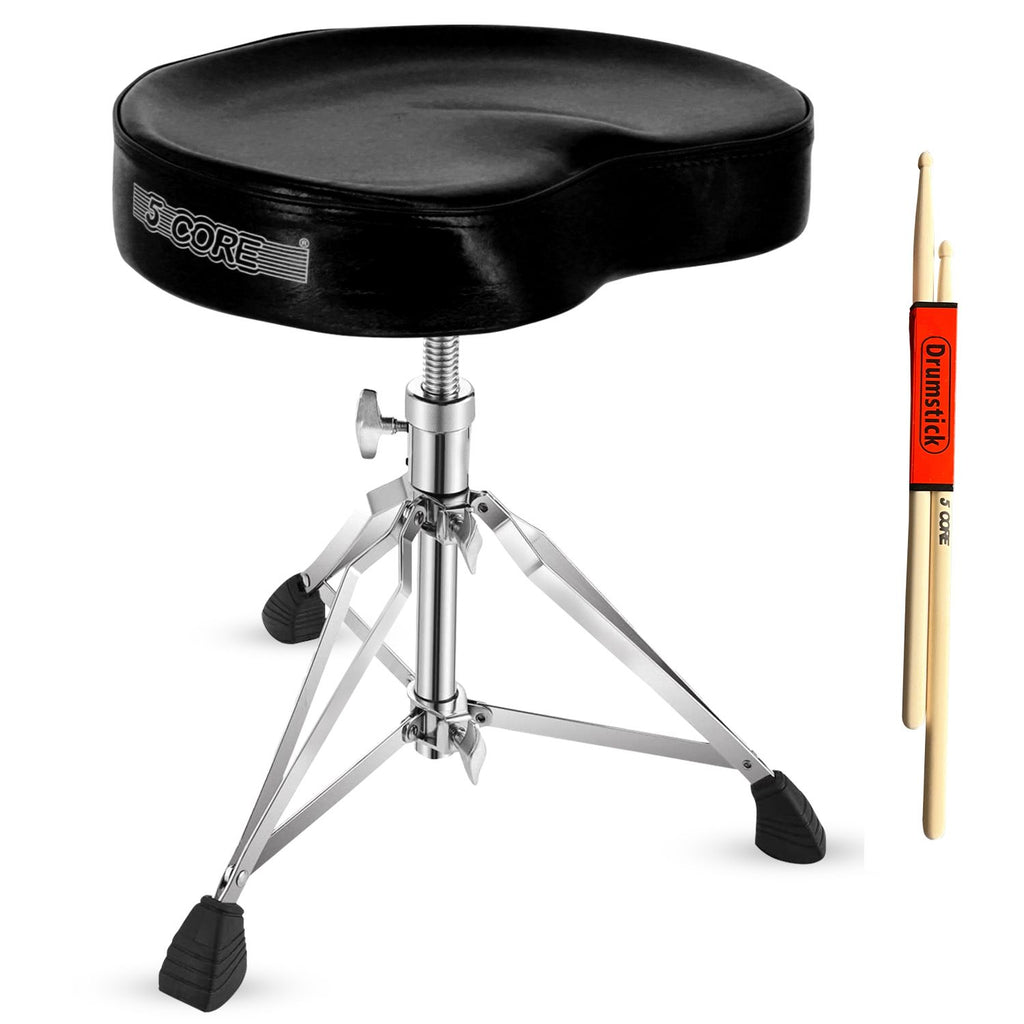 5 CORE Drum Throne Padded Guitar Stool Adjustable Heavy Duty Saddle Music Chair Seat Universal for Adults & Kids with Anti Slip Rubber Feet - DS CH BLK SDL HD