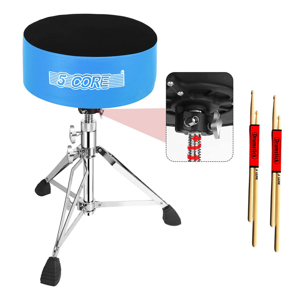 5 CORE Drum Throne Padded Guitar Stool Height Adjustable Heavy Duty Music Chair Seat Universal for Adults & Kids with Anti Slip Rubber Feet - DS CH BLK VEL HD