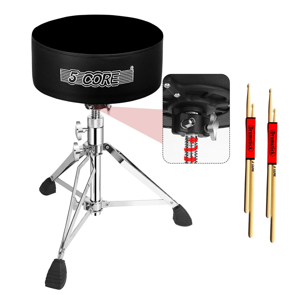 5 CORE Drum Throne Padded Guitar Stool Height Adjustable Heavy Duty Music Chair Seat Universal for Adults & Kids with Anti Slip Rubber Feet - DS CH BLK VEL HD