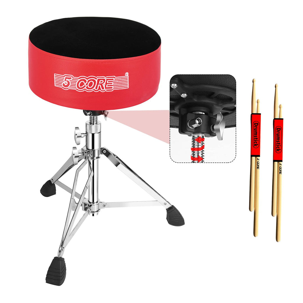 5 CORE Drum Throne Padded Guitar Stool Height Adjustable Heavy Duty Music Chair Seat Universal for Adults & Kids with Anti Slip Rubber Feet - DS CH BLK VEL HD