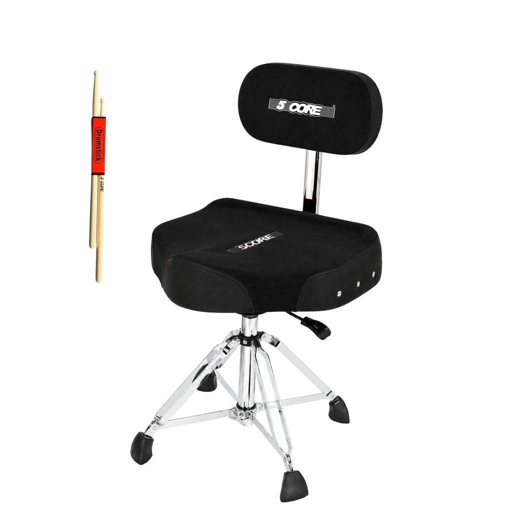 5 Core Drum Throne w Backrest 4" Padded Seat Airlift Height Adjustment 31.5" Drum Stool Velvet Seat