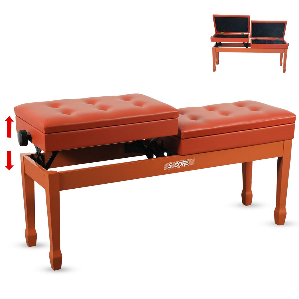 5 Core Duet Piano Bench 3.5 Inch Padded Cushioned Stool Wooden Heavy Duty Musician Chair w Storage - PNB DT BLK