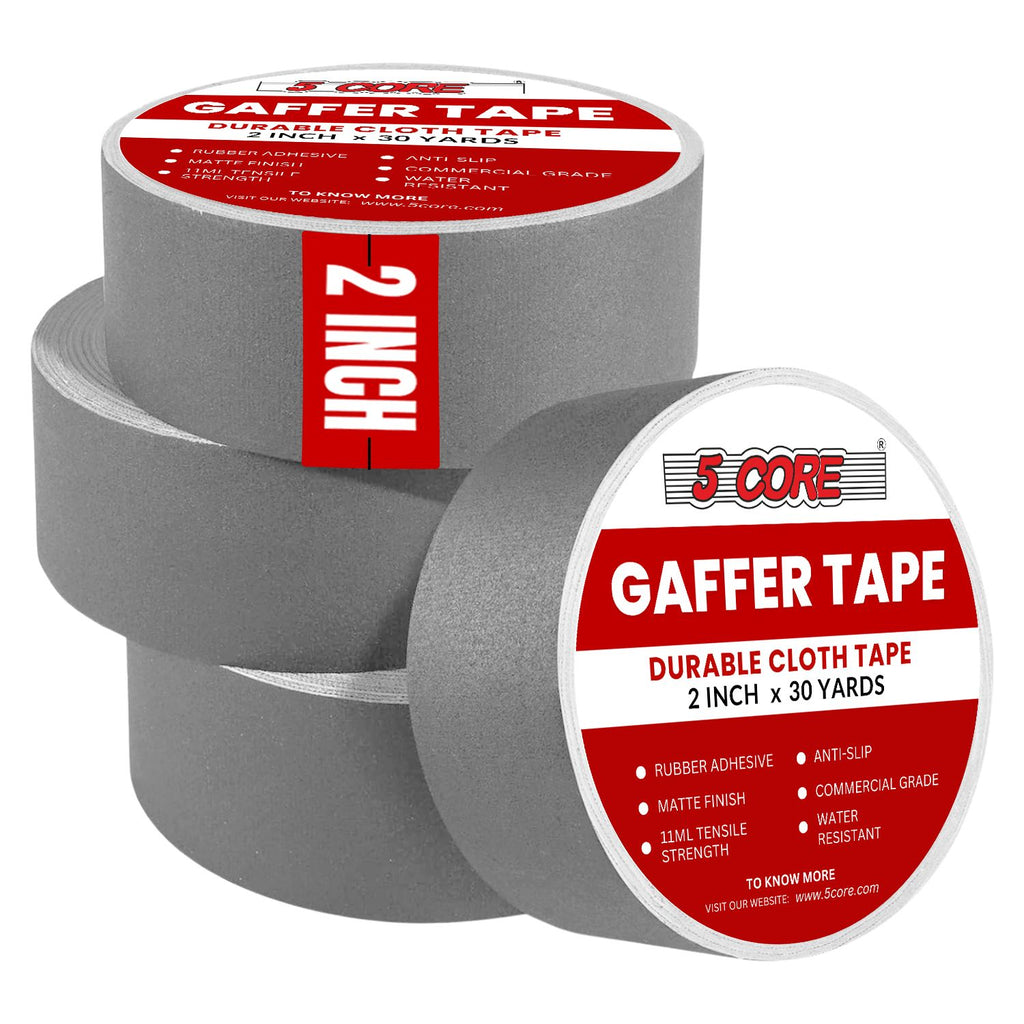 5 Core Gaffers Tape 2 Inch 30 Yards 4Pcs Professional Black Pro Gaff Tape Heavy Duty Cotton Non Reflective Matte Finish Water Resistant Residue Free Easy Tear Gaffing Tape - GFF TP BLK 4pcs
