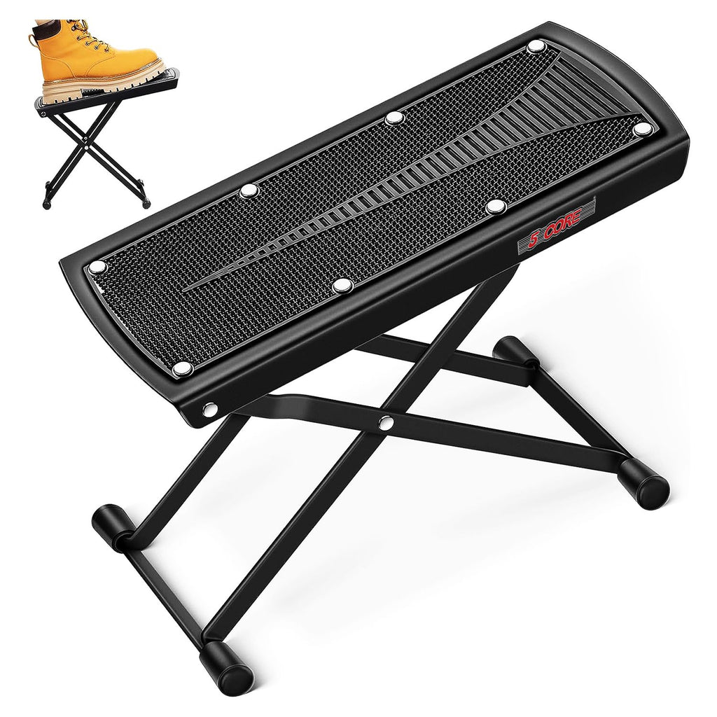 5 Core Guitar Foot Stool Height Adjustable Folding Leg Rest Portable Classical Footrest - GFS BLK