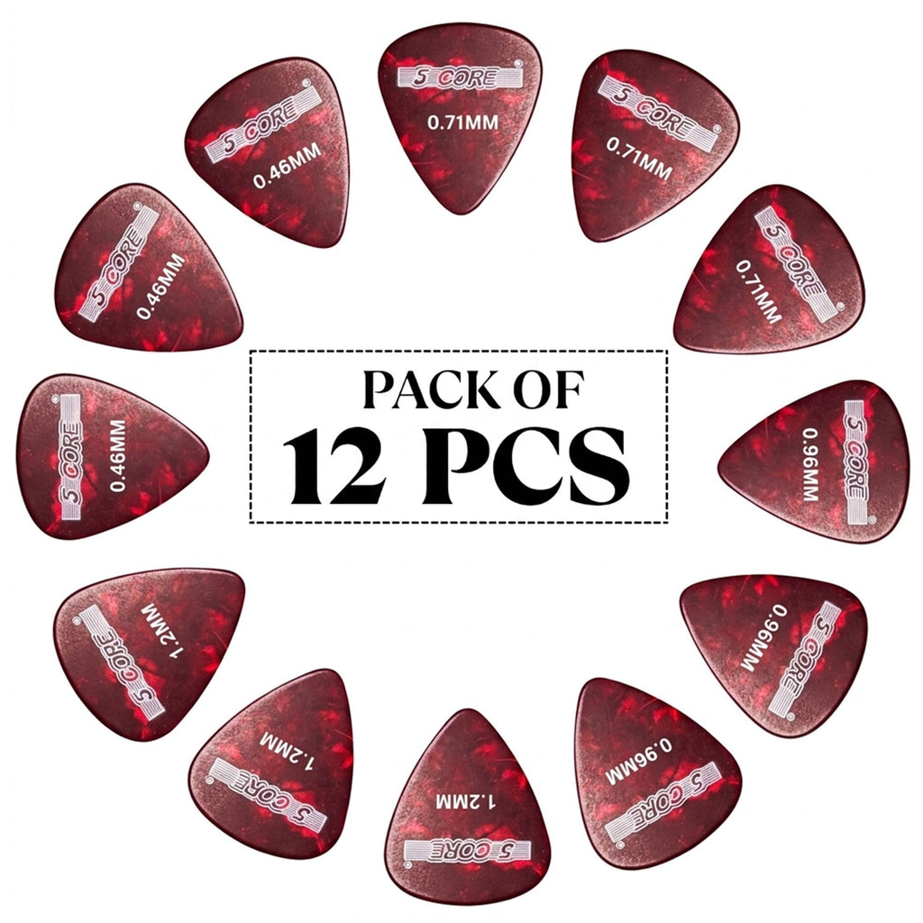 5 Core Guitar Picks 12 Piece Celluloid Light Medium Heavy Extra Heavy for Acoustic Electric Guitars