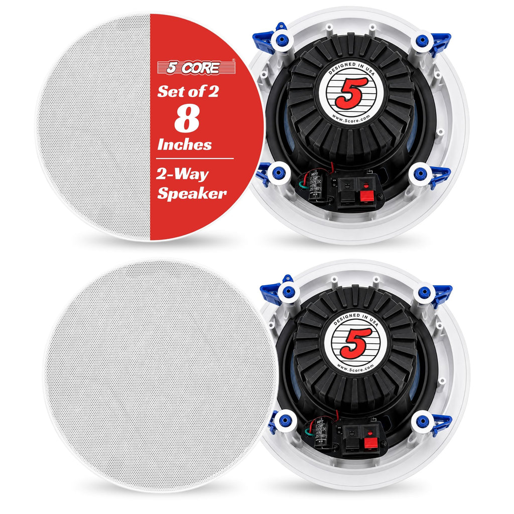 5 Core In-Ceiling In-Wall Speaker 1/6.5/ 8" 8Ohm 2-Way Flush Mount Speakers Pair