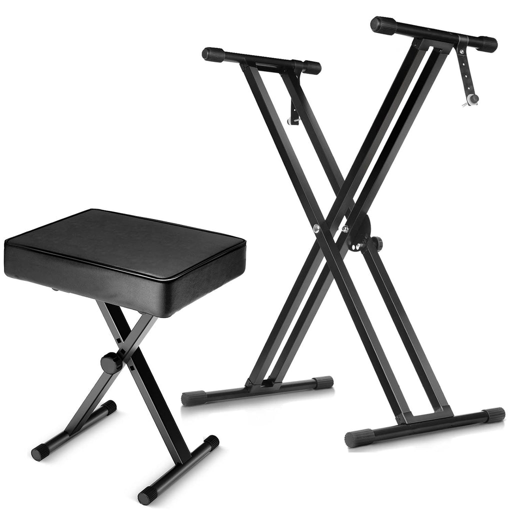 5 Core Keyboard Stand Double X Style Piano Riser Adjustable Holder + Keyboard Stool Thick Padded Piano Bench