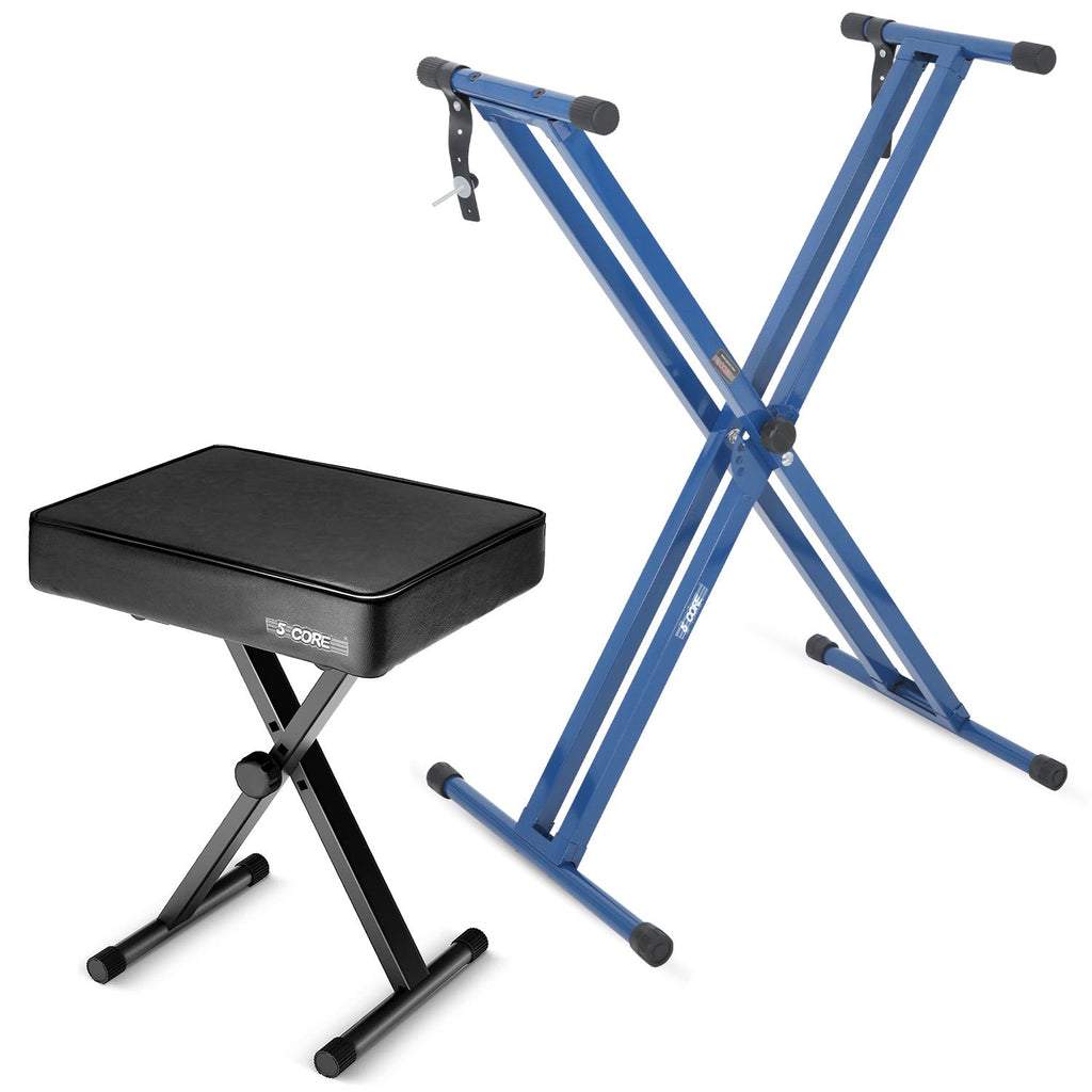 5 Core Keyboard Stand Double X Style Piano Riser Adjustable Holder + Keyboard Stool Thick Padded Piano Bench