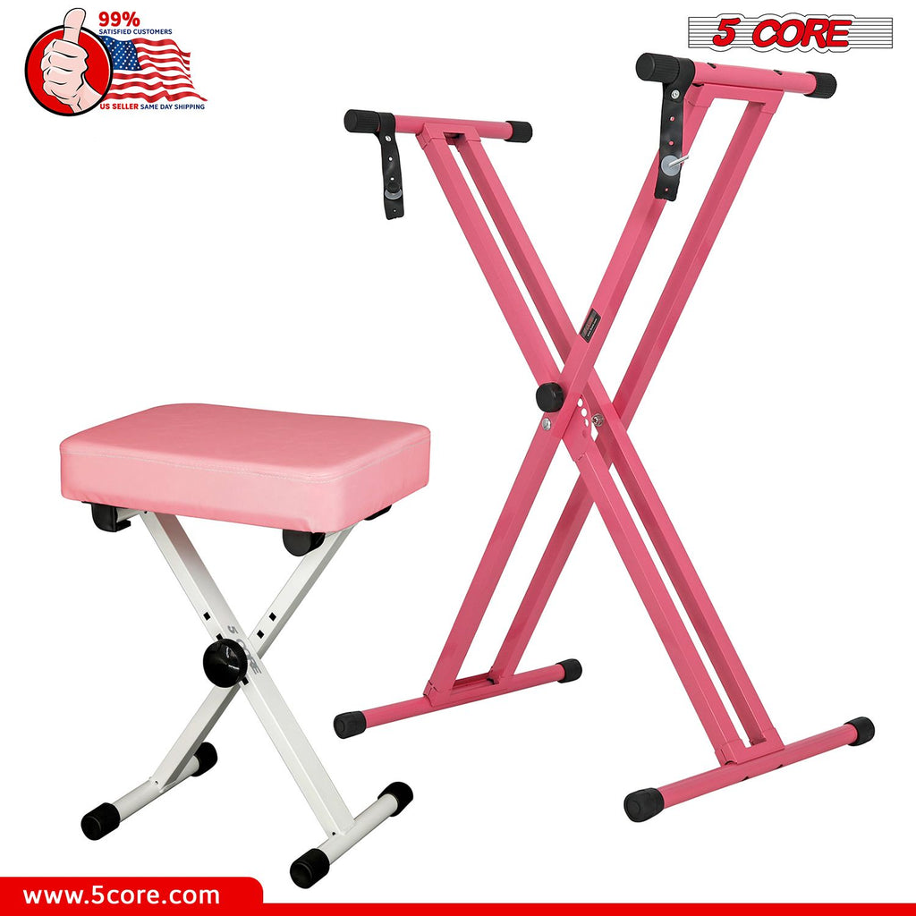 5 Core Keyboard Stand Double X Style Piano Riser Adjustable Holder + Keyboard Stool Thick Padded Piano Bench