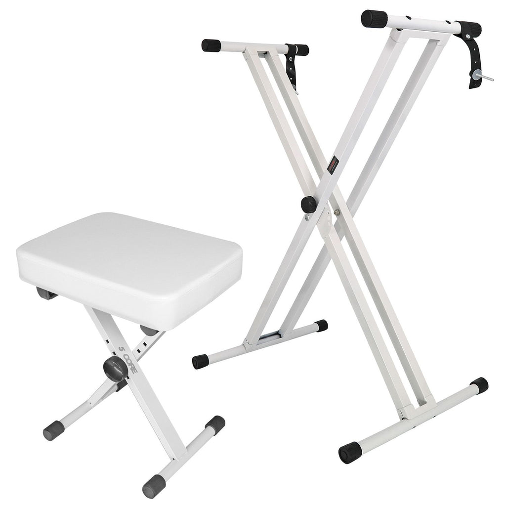 5 Core Keyboard Stand Double X Style Piano Riser Adjustable Holder + Keyboard Stool Thick Padded Piano Bench