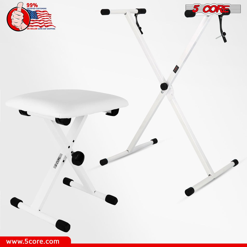 5 Core Keyboard Stand Single X Style Piano Riser Adjustable Holder + Keyboard Stool Thick Padded Piano Bench