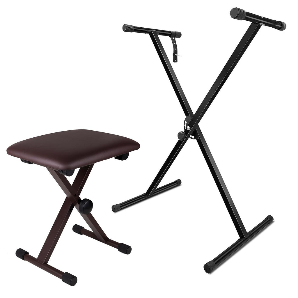 5 Core Keyboard Stand Single X Style Piano Riser Adjustable Holder + Keyboard Stool Thick Padded Piano Bench