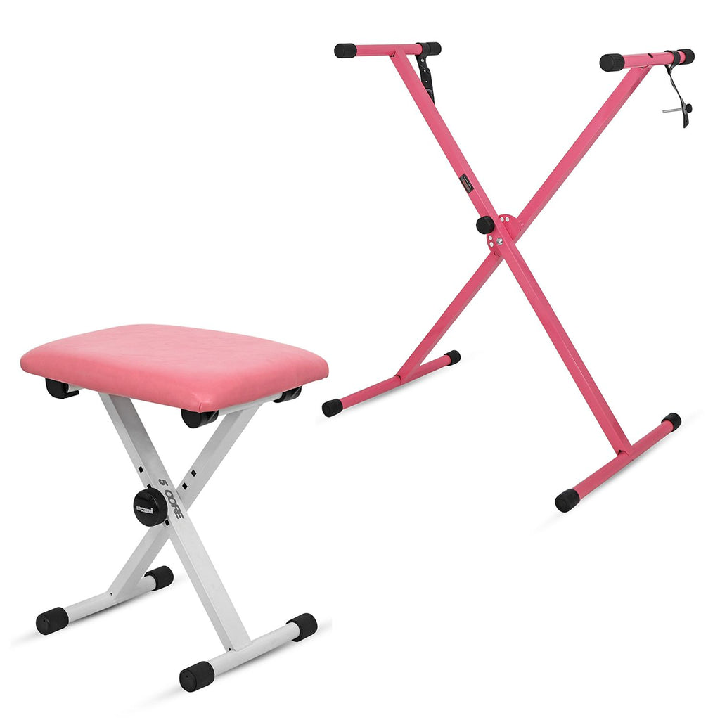 5 Core Keyboard Stand Single X Style Piano Riser Adjustable Holder + Keyboard Stool Thick Padded Piano Bench