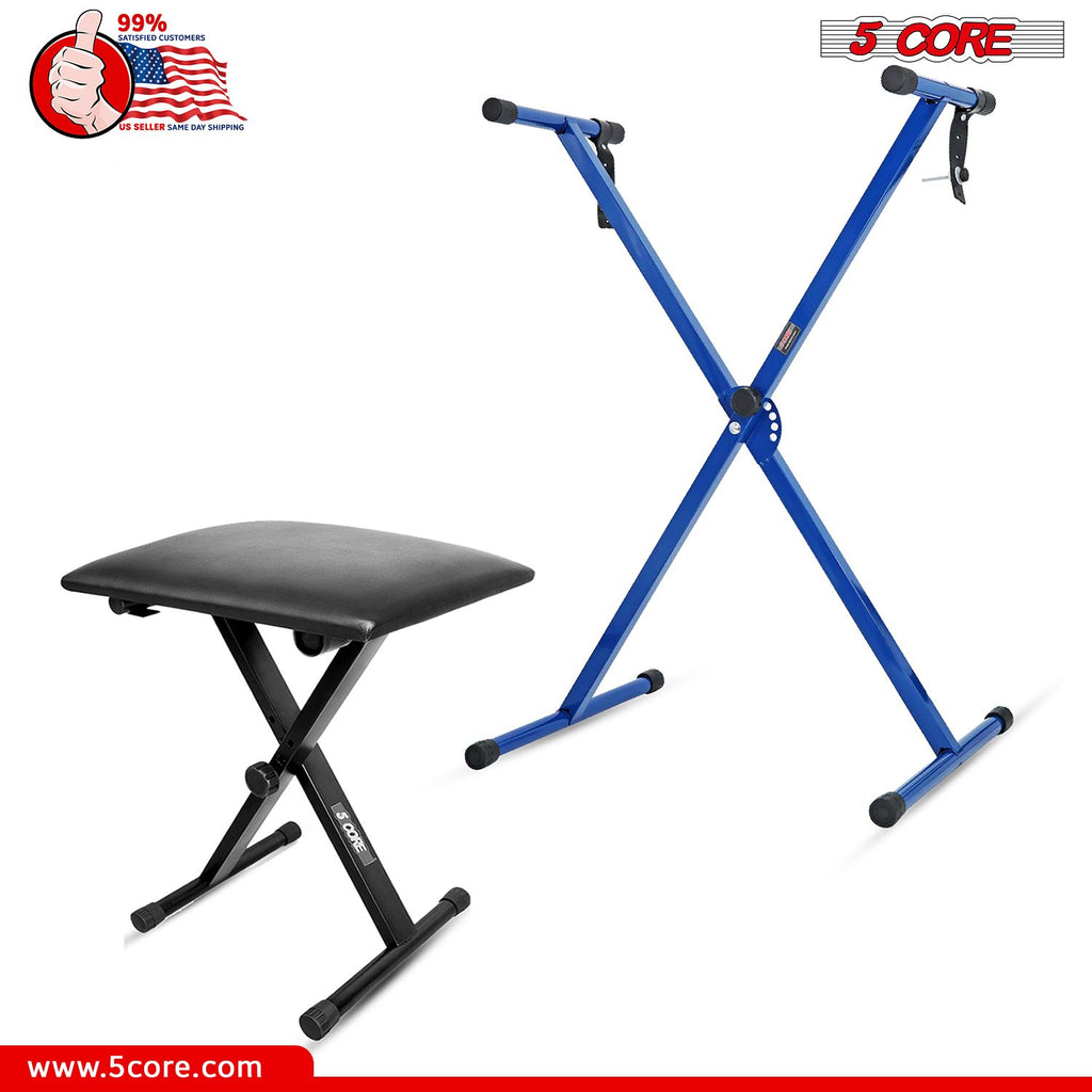 5 Core Keyboard Stand Single X Style Piano Riser Adjustable Holder + Keyboard Stool Thick Padded Piano Bench