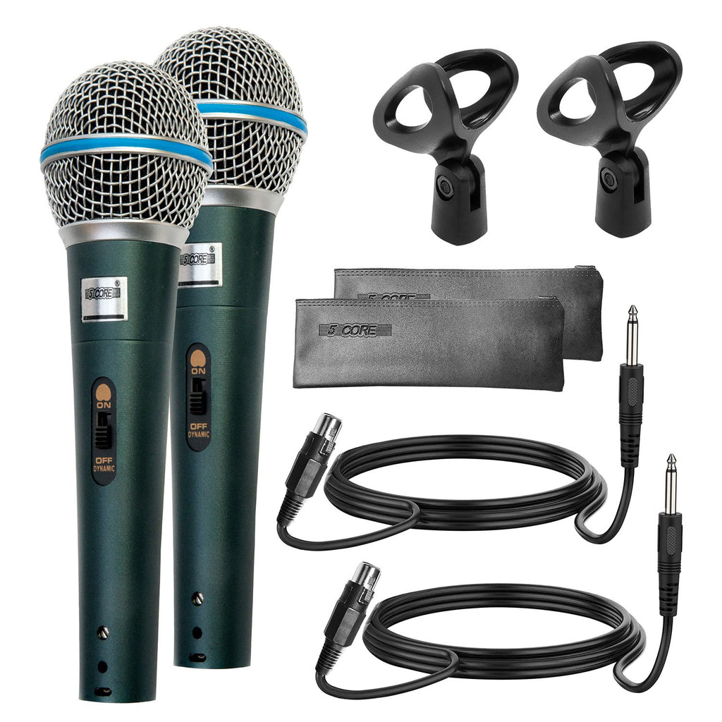 5 Core Microphone 2Pc Dynamic Karaoke XLR Mic Cardioid Unidirectional Handheld Wired Microfono