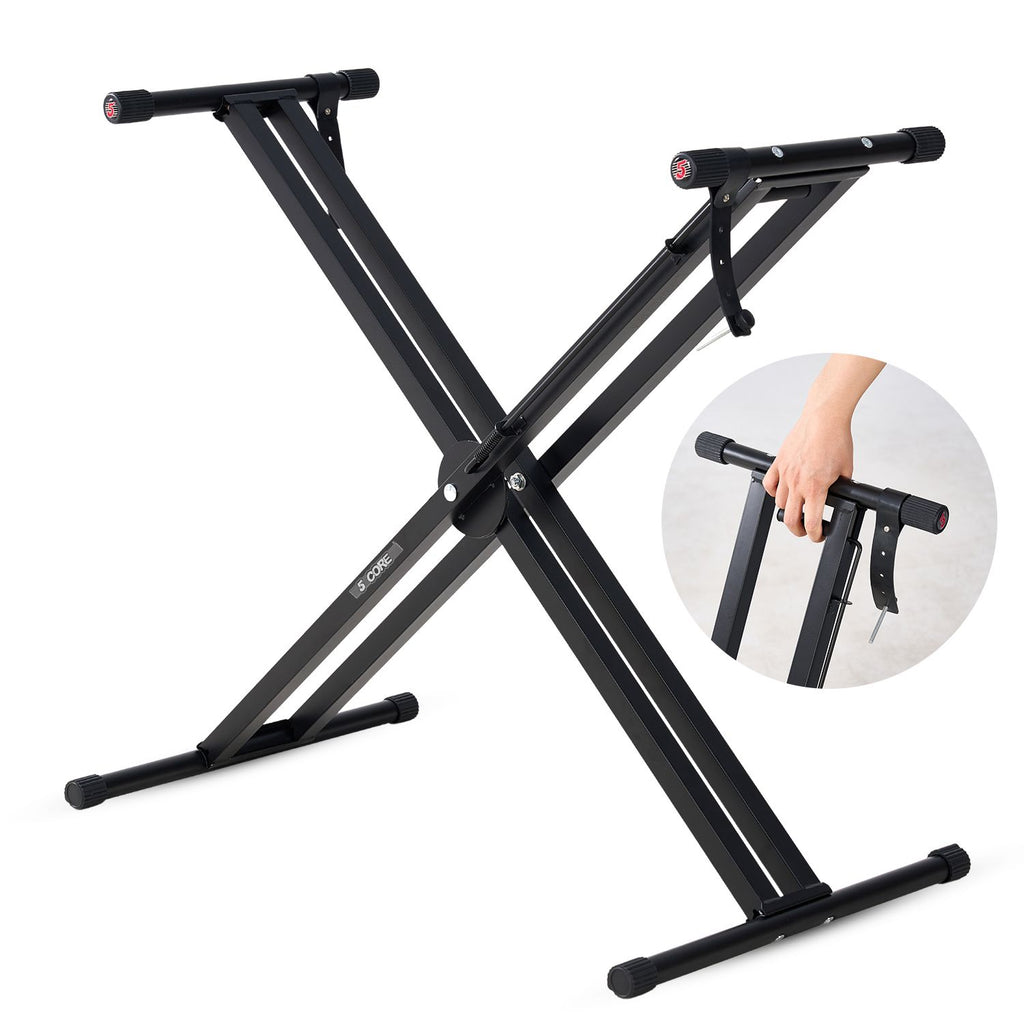 5 CORE Piano Keyboard Stand Double X Style Heavy Duty Adjustable Digital Electric Piano Riser Durable & Sturdy Music Synthesizer Holder Stands For 61 76 88 Keys w Secure Locking Strap