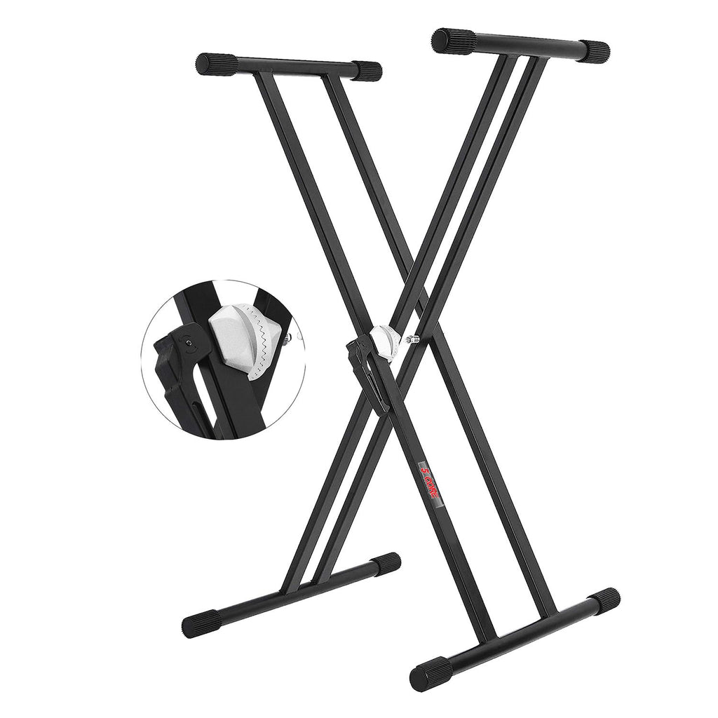 5 CORE Piano Keyboard Stand Double X Style Heavy Duty Adjustable Digital Electric Piano Riser Durable & Sturdy Music Synthesizer Holder Stands For 61 76 88 Keys w Secure Locking Strap