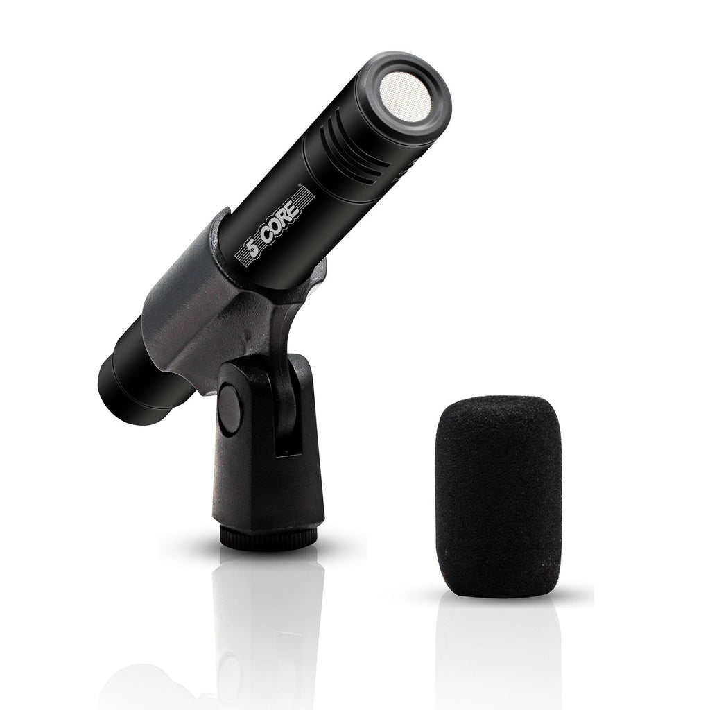 5 CORE Professional Instrument Microphone Pencil Mic Condenser Cardioid Unidirectional Stick Microfono with Windscreen Mic Clip & Case