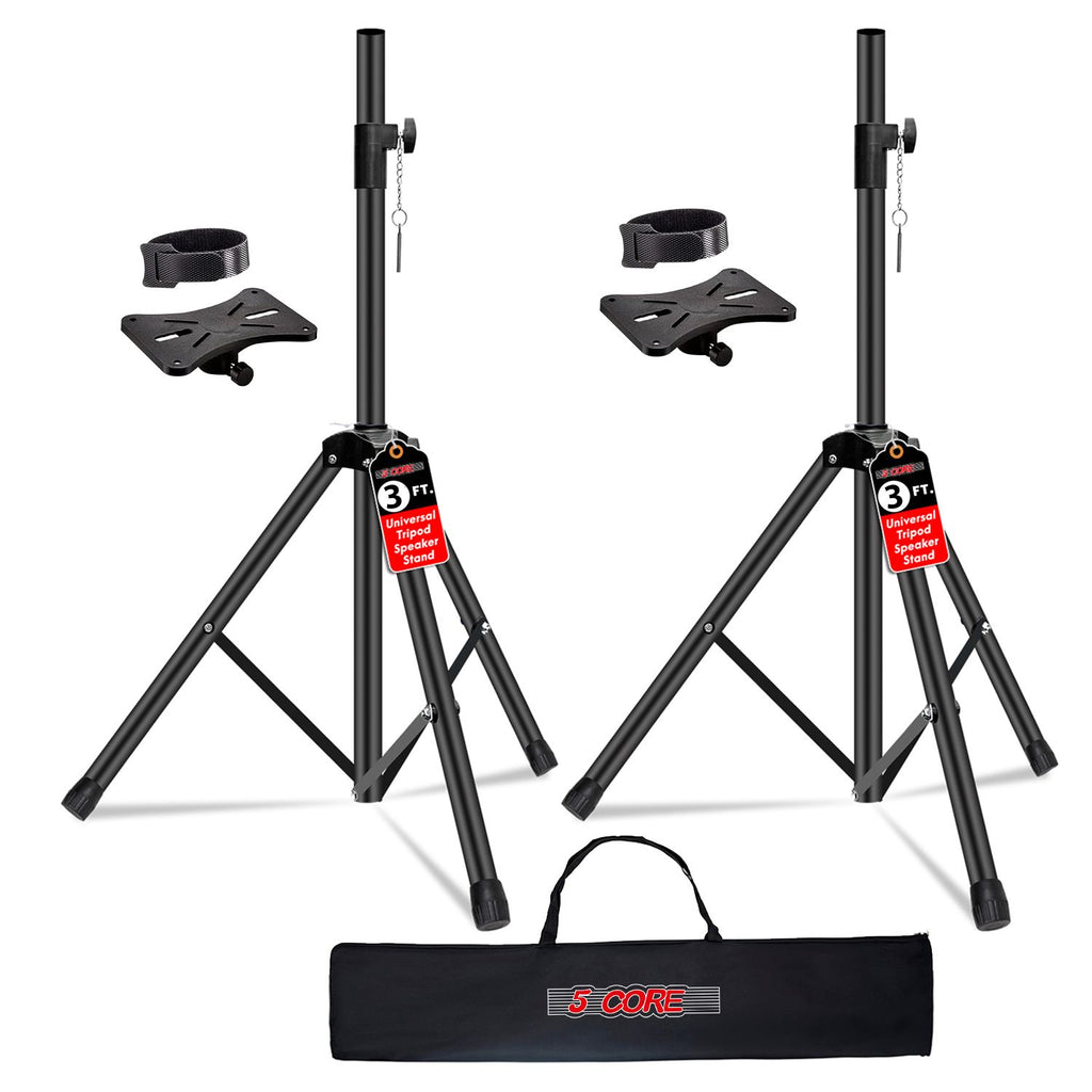 5 Core Speaker Stand Pair Height Adjustable 3Ft PA DJ Tripod Studio Monitor Stands Heavy Duty w 35mm Compatible Insert w Bag