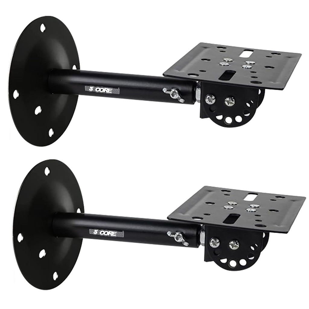 5 CORE Speaker Wall Ceiling Mount Stand 2Pcs Black Sturdy Speaker Mounting Bracket w Adjustable Swivel Tilt Retractable Telescopic Arm for Surround Sound Satellite Speakers