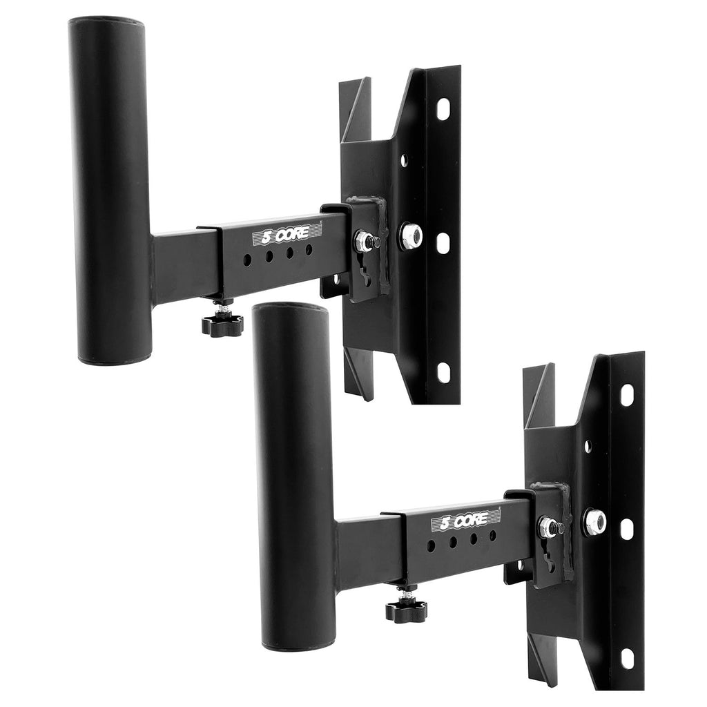 5 CORE Speaker Wall Ceiling Mount Stand 2Pcs Black Sturdy Speaker Mounting Bracket w Adjustable Swivel Tilt Retractable Telescopic Arm for Surround Sound Satellite Speakers
