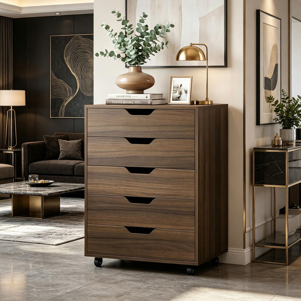 5 Drawer Mobile File Cabinet with Wheels for Living Room Home Office Storage Organizer Desk Filing Cabinet Metal