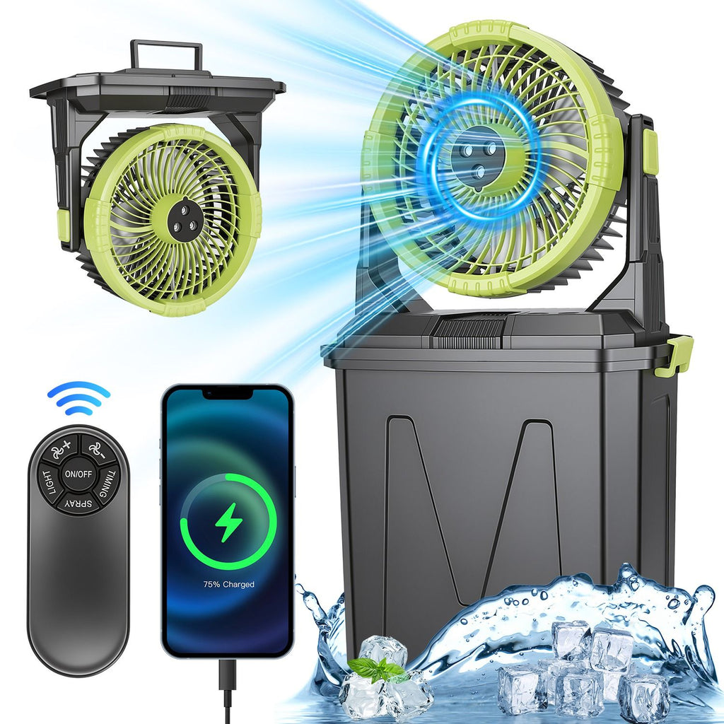 5 In 1 20000mAh 10L Bucket Portable Misting Fan Indoor Outdoor Rechargeable Camping Cooling Fan Work As Air Cooler Humidifier Power Bank & RGB Night Light with Remote Control