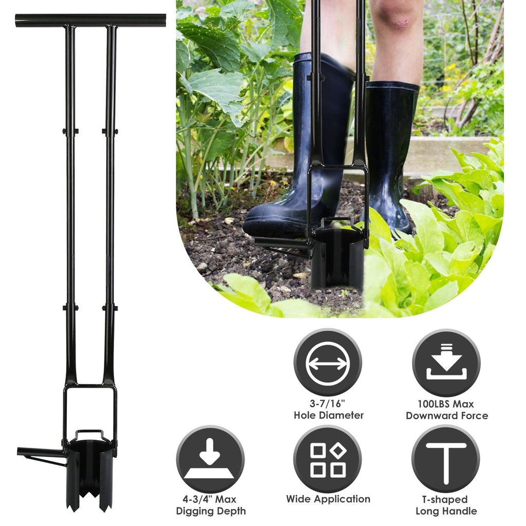 5 In 1 Bulb Planter Tool Long Handle Gardening Bulb Transplanter with Gloves Brush Serrated Base Dual Pedal Digging Holes to Plant Tulips Iris Daffodil