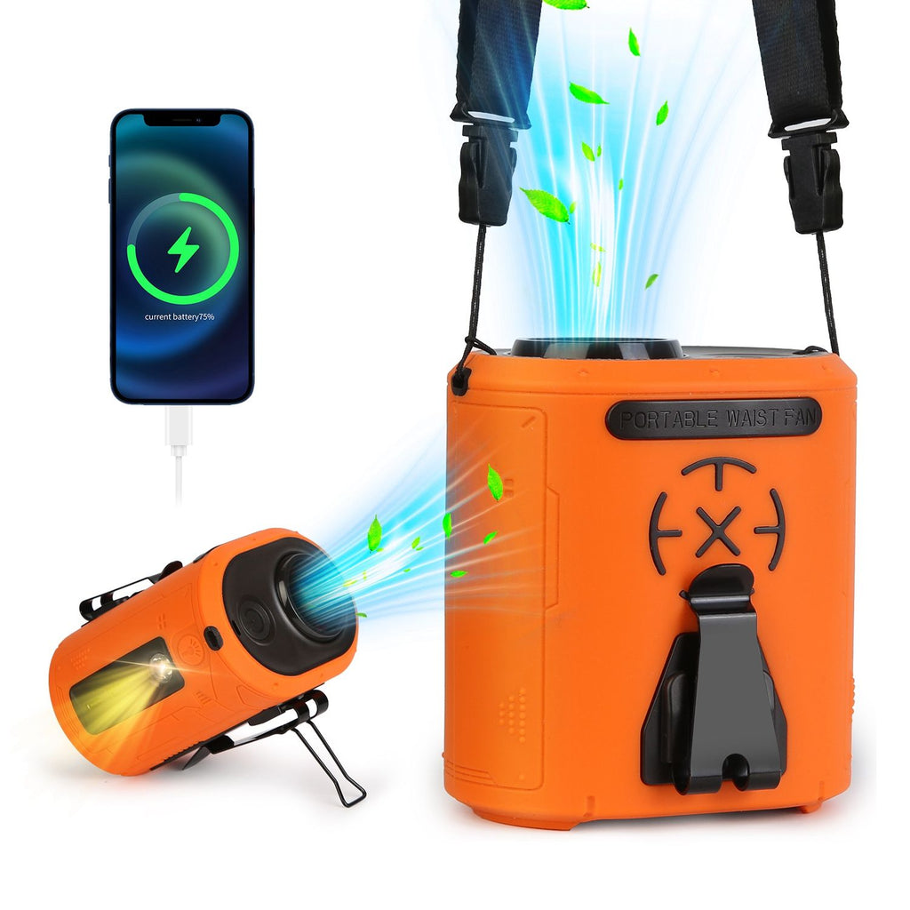 5 In 1 Portable Waist Clip Fan With 5 Speeds Flashlight 10000mAh Battery Operated Personal Wearable Turbo Belt Fan Hands-Free Neck Fan For Camping Travel Job site