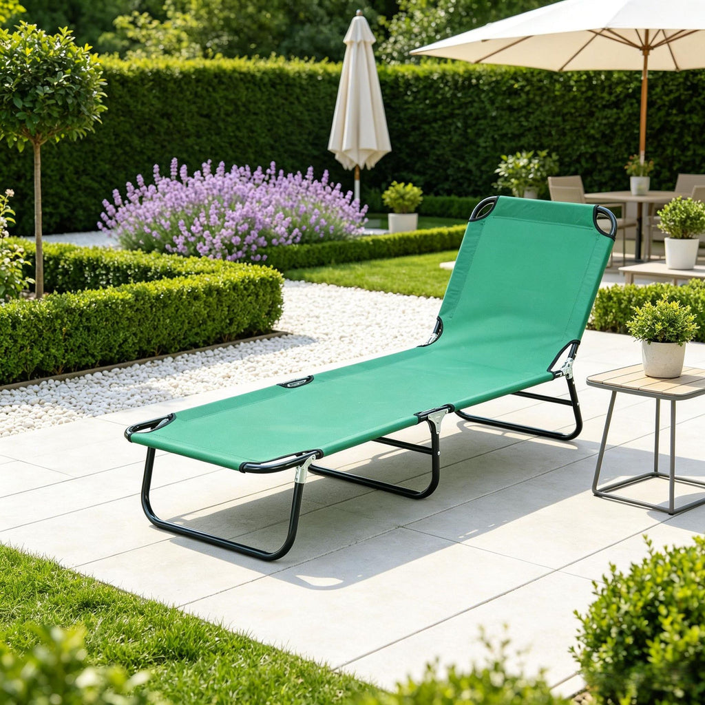 5-Level Adjustable Folding Patio Lounge Chair Outdoor Sun Tanning Chaise with Breathable Steel Frame for Beach Yard Pool Green