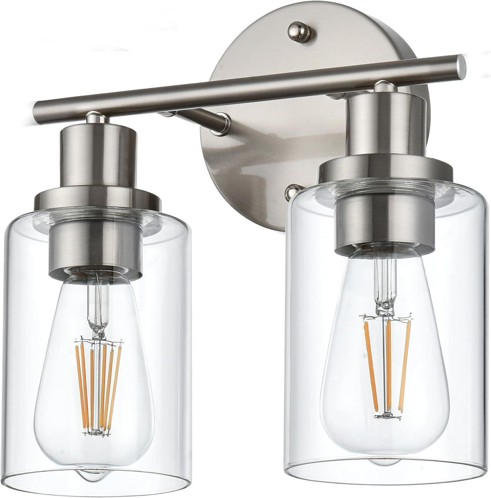 5-Light Bathroom Light Fixtures, Brushed Nickel Modern Vanity Lights Over Mirror with Clear Glass Shade, Bathroom Wall Lamp for Mirror Kitchen Living Room Hallway Cabinet Porch Bedroom Reading room