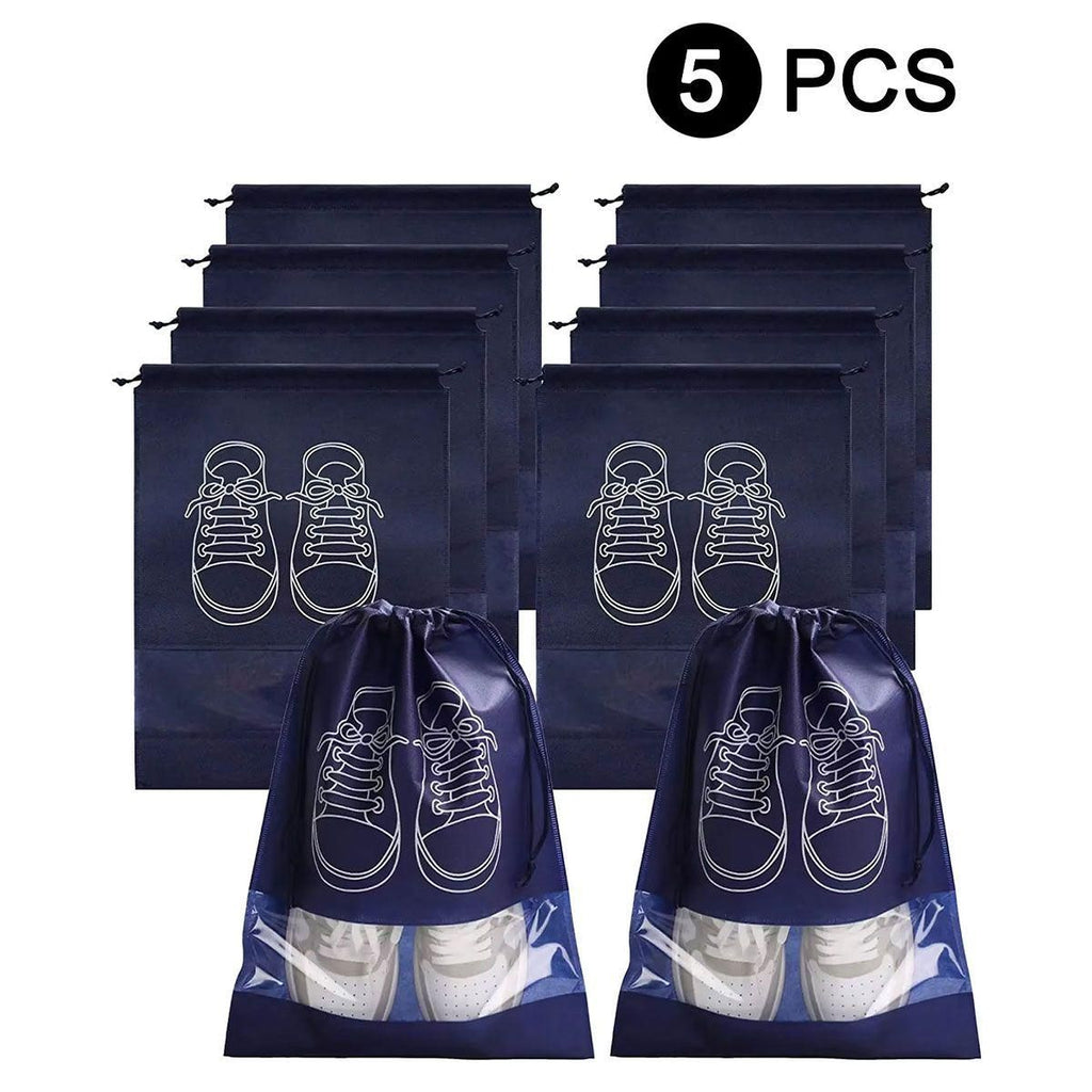 5 non-woven shoe bags, transparent window drawstring shoe covers, dust-proof and moisture-proof, good helper for travel and home storage