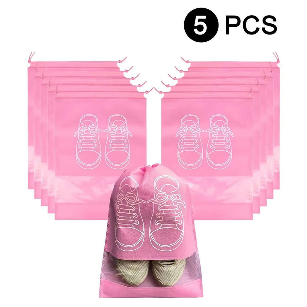 5 non-woven shoe bags, transparent window drawstring shoe covers, dust-proof and moisture-proof, good helper for travel and home storage